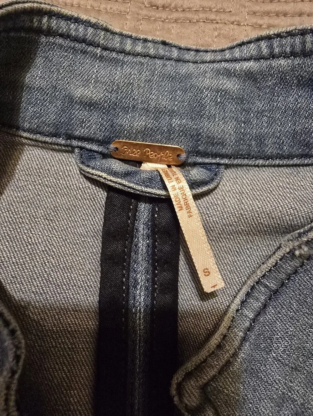Free People Distressed Denim Military Jacket Gold Buttons Small - Picture 2 of 16